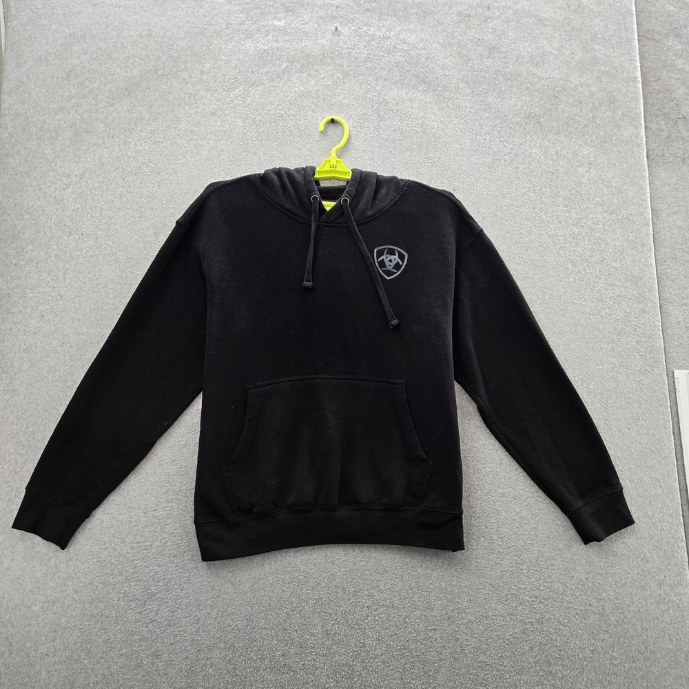 Ariat Men Hoodie M Black Graphic Fleece Flag Activewear Logo Long Sleeve